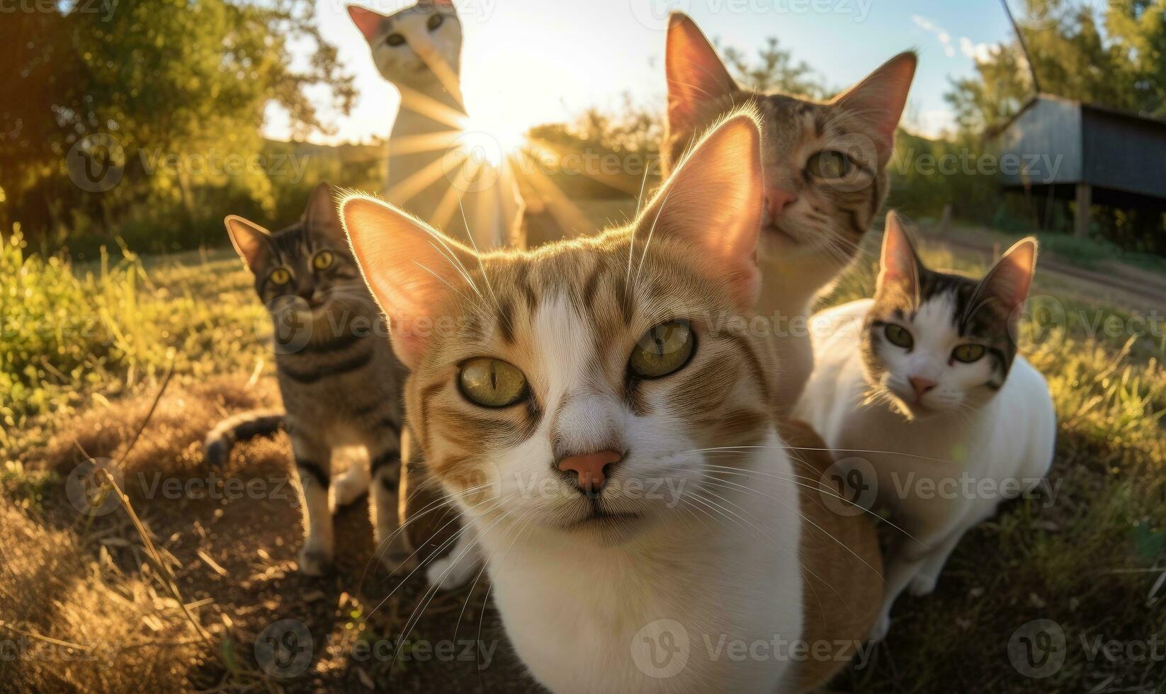 Capture the adorable essence of cats in a stunning macrophotography selfie. Creating using generative AI tools photo