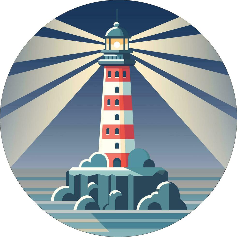 lighthouse shining vector illustration, Light house rays, lighthouse signaling  stock vector image