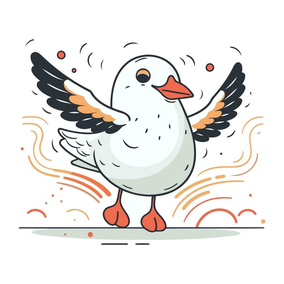 Flying seagull. Cute cartoon character. Vector illustration.