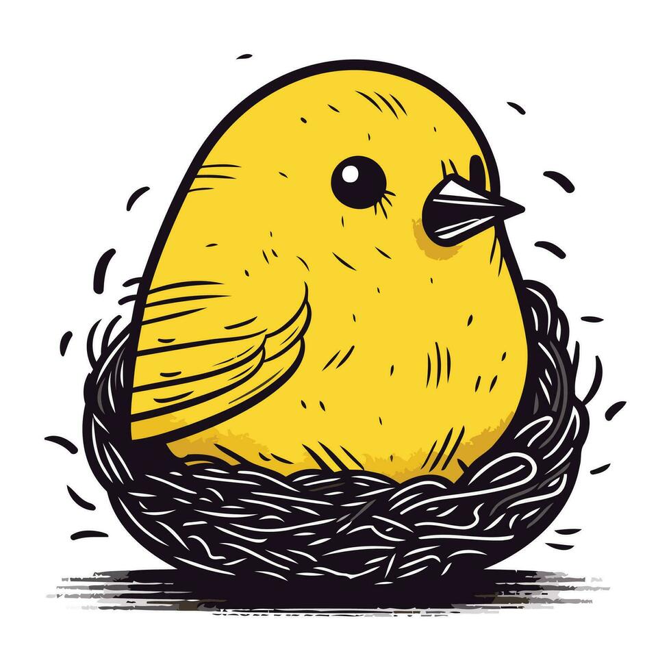 Illustration of a cute yellow chick in a nest on a white background vector