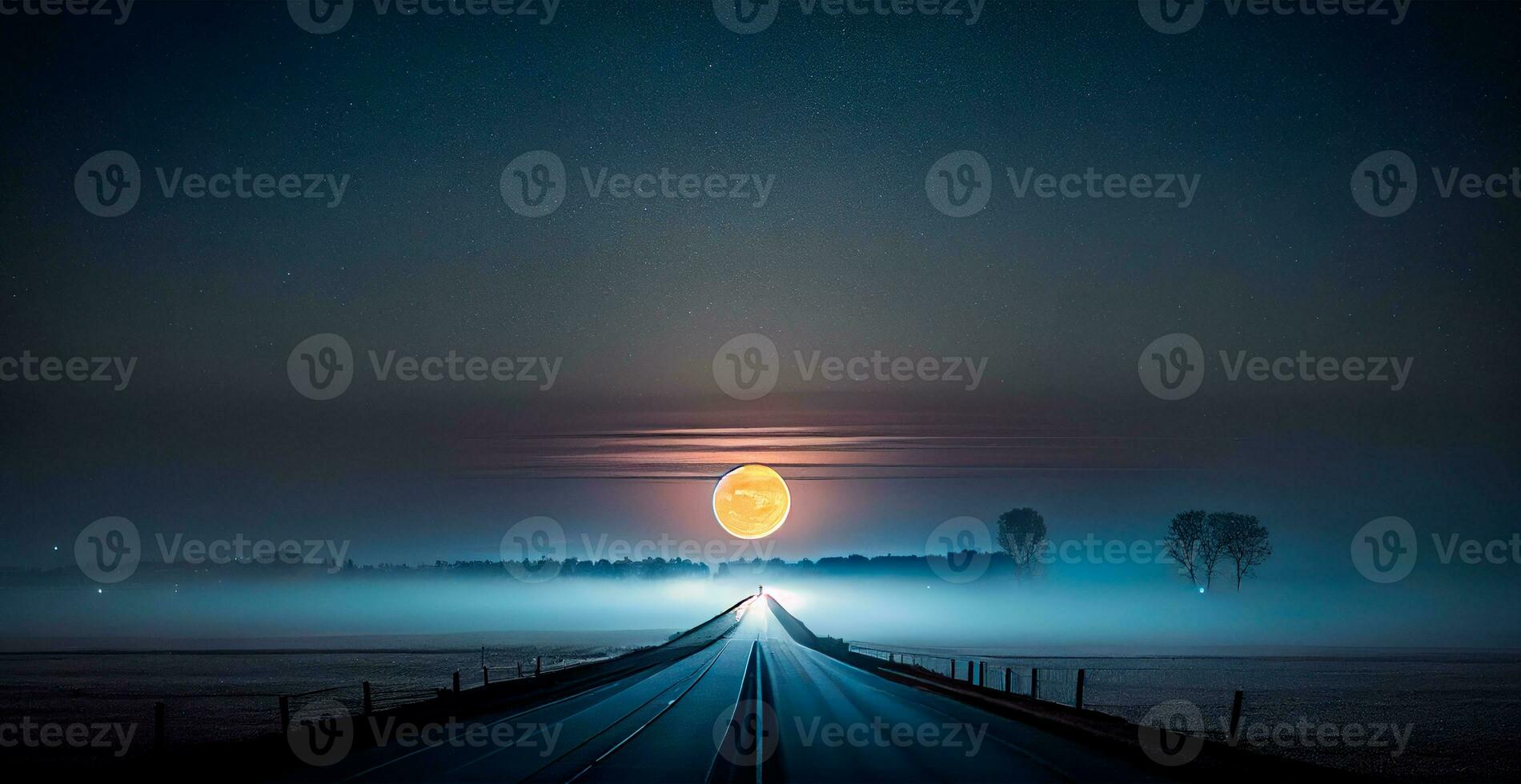 Asphalt road stretching into the distance, night landscape - AI generated image photo
