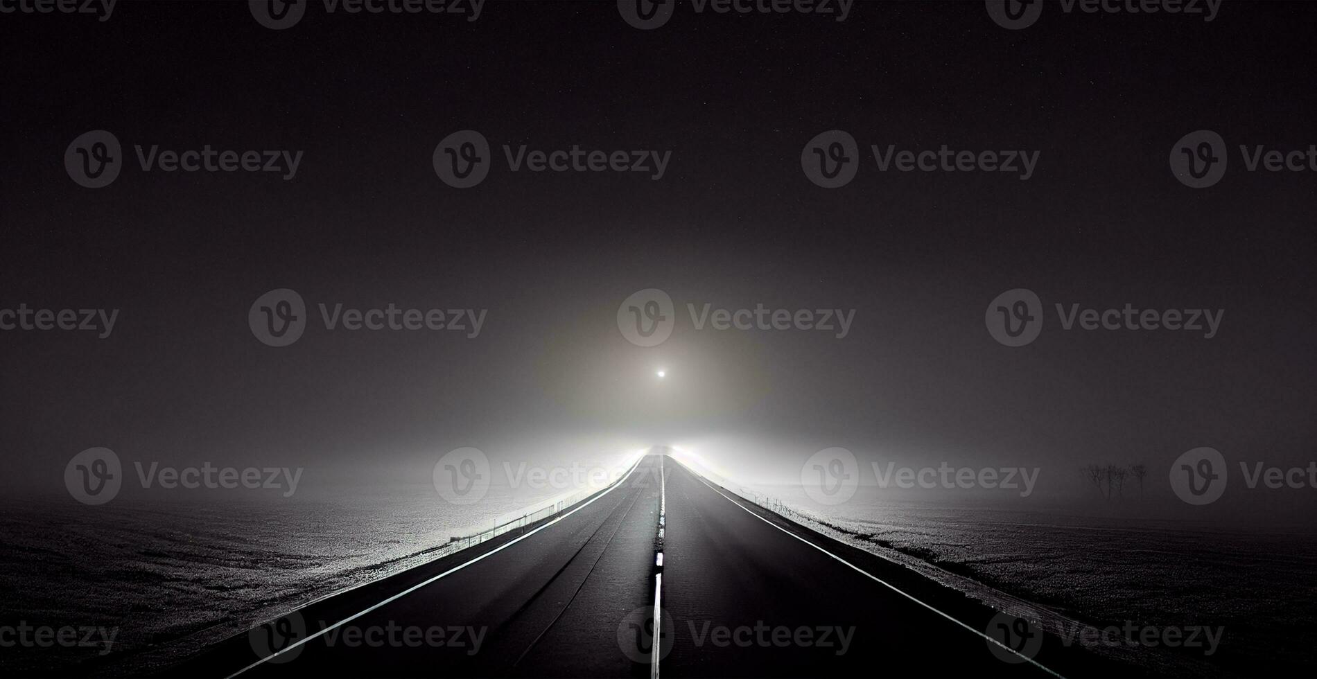 Asphalt road stretching into the distance, night landscape - AI generated image photo