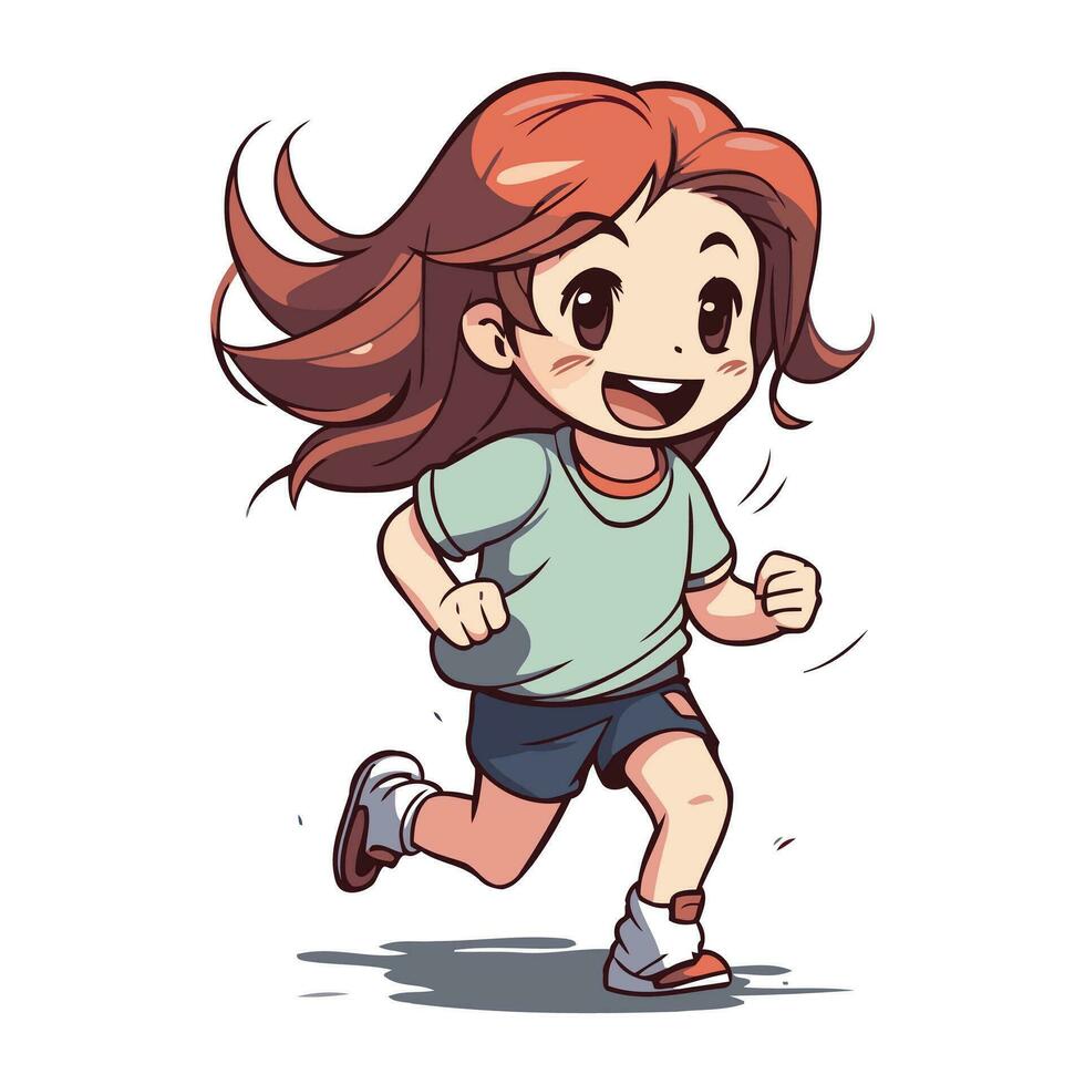 Running girl. Vector illustration of a cute little girl. Cartoon style.