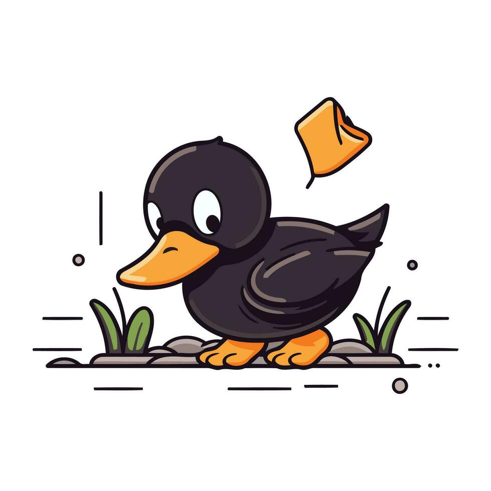 Cute little duck with envelope. Vector illustration in cartoon style.