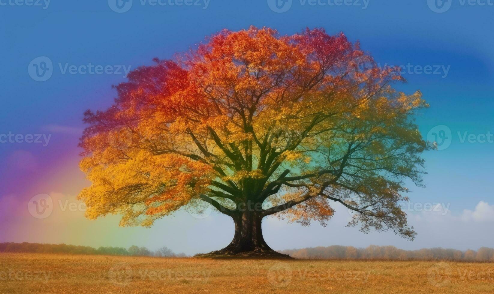 The forest comes alive with the vibrant colors of rainbow trees Creating using generative AI tools photo
