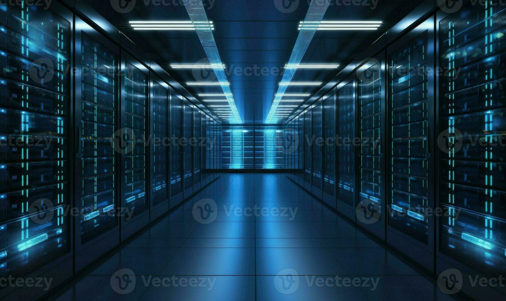 Data Center With Multiple Rows of Fully Operational Server Racks. Modern Telecommunications, Artificial Intelligence photo
