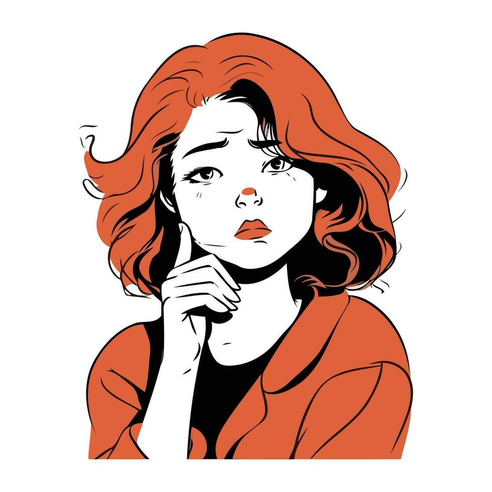 Portrait of a beautiful young woman with red hair. Vector illustration.