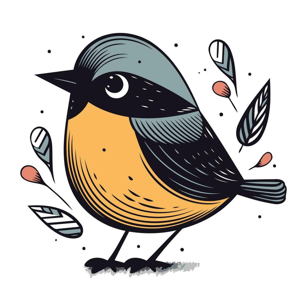 Cute little bird. Hand drawn vector illustration in cartoon style.