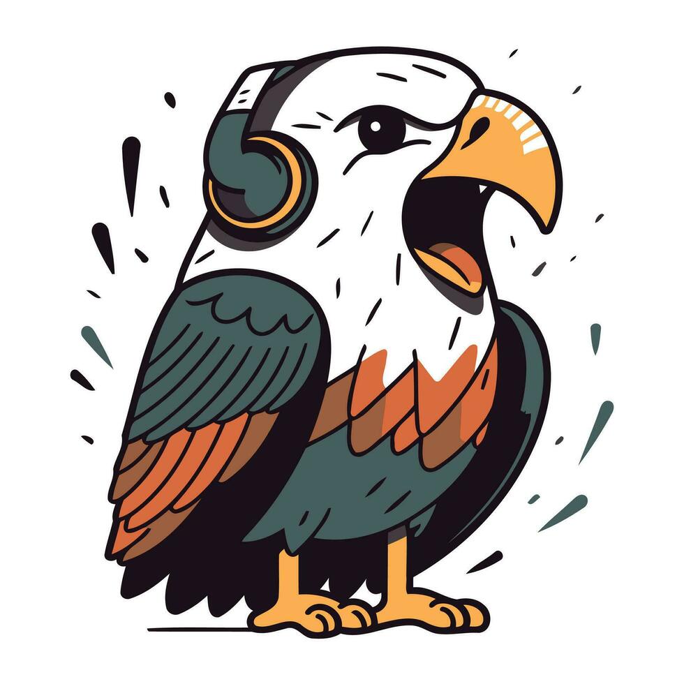 calvo águila con auriculares. vector ilustración aislado en blanco antecedentes.