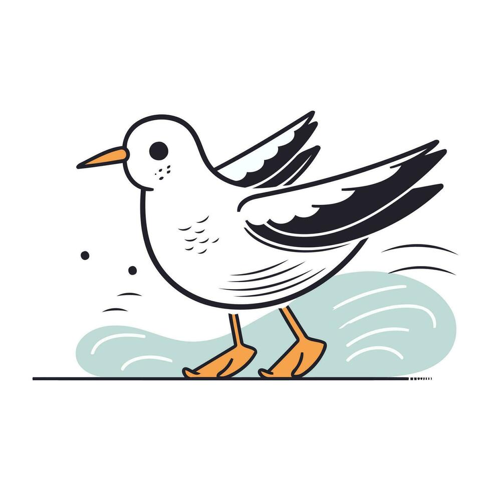 Vector illustration of a seagull on a background of sea waves.