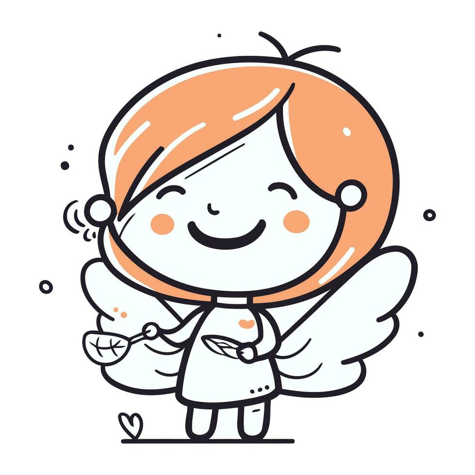 linda pequeño niña con ángel alas. vector ilustración en línea estilo.