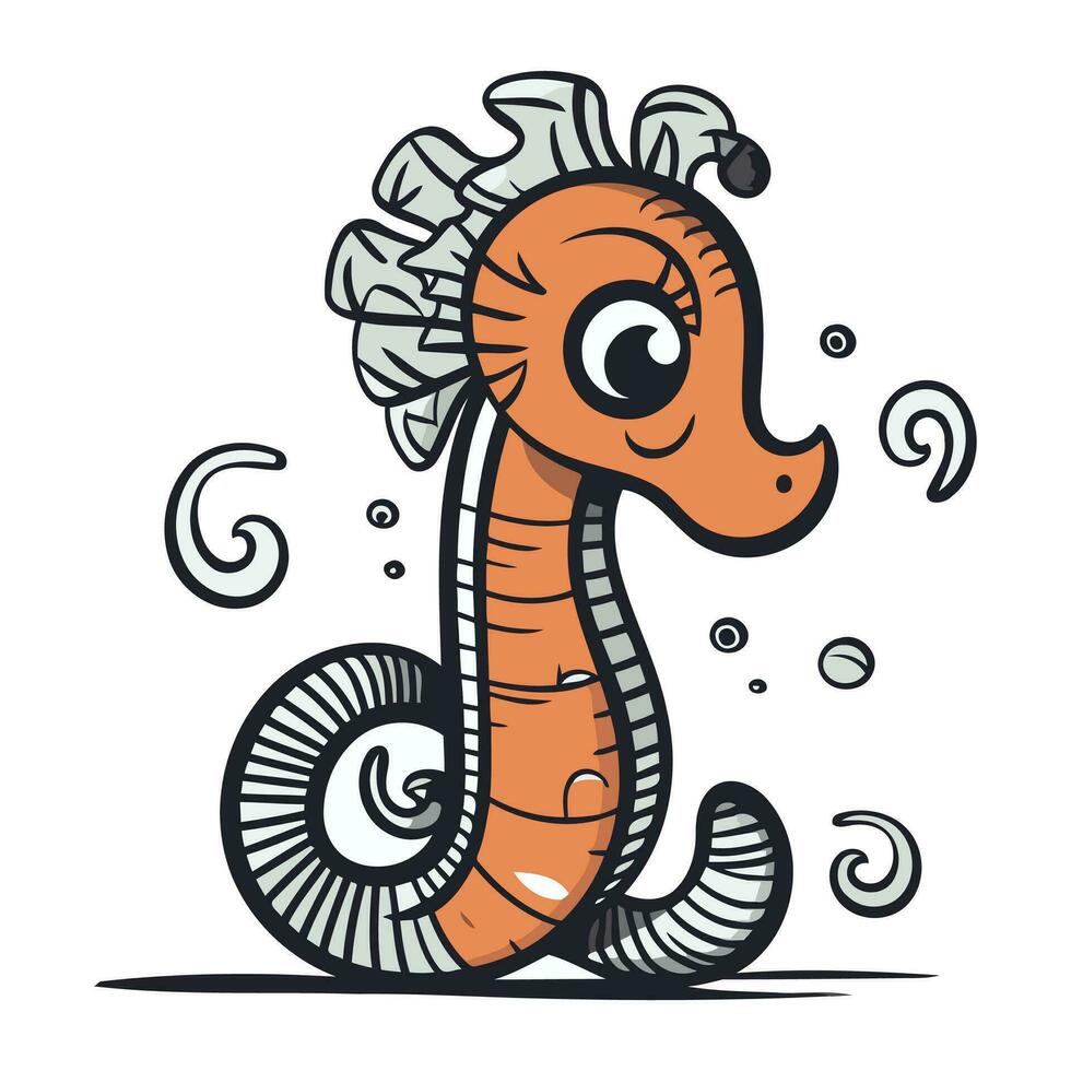 Cartoon seahorse. Vector illustration isolated on white background.