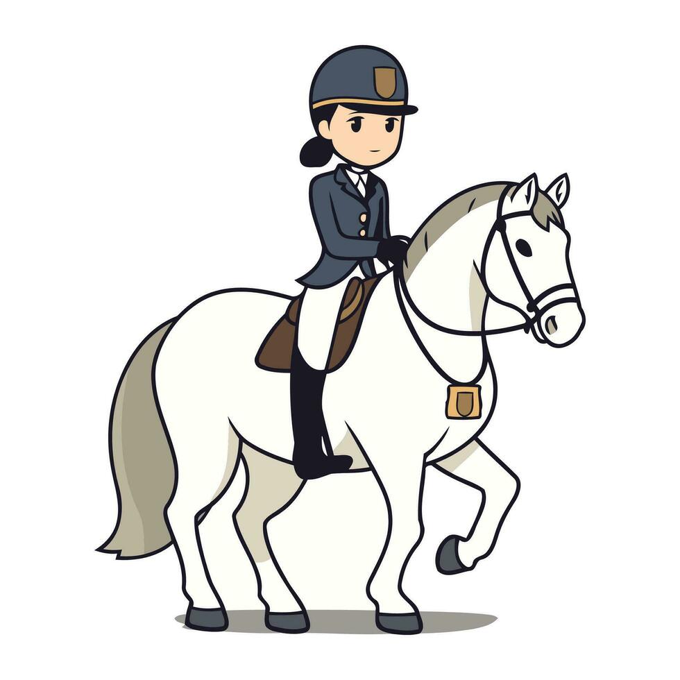 vector ilustración de un niña montando un caballo en un blanco antecedentes.