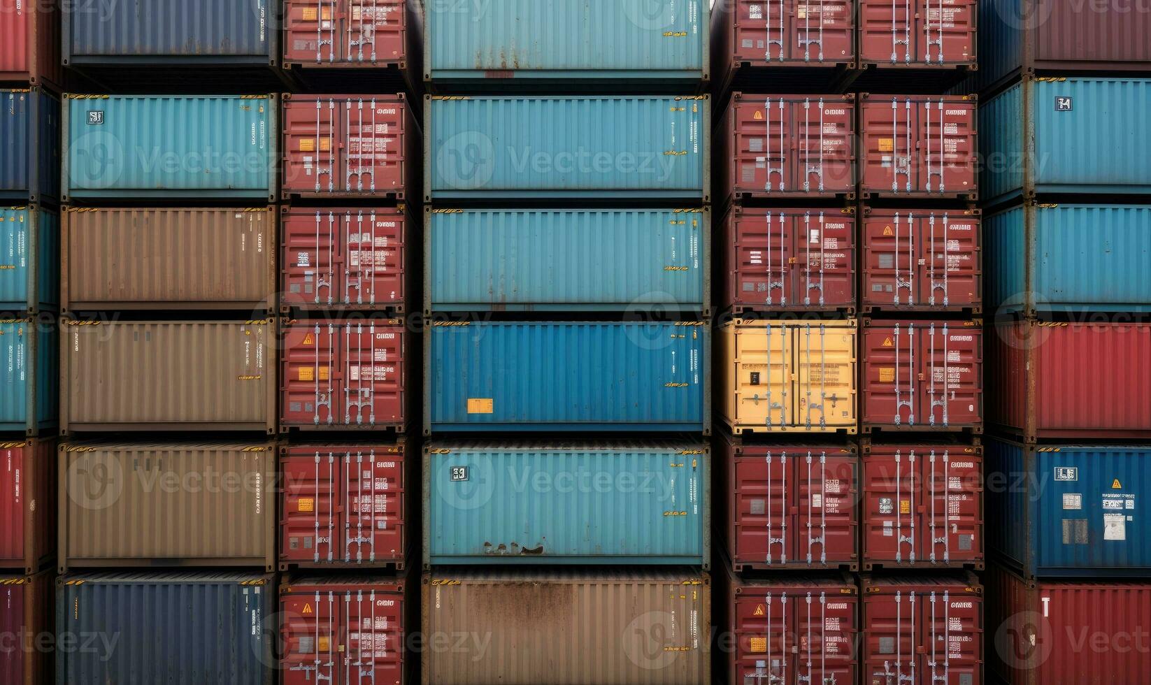 Rows of containers on freight yard waiting for transport. Creating using generative AI tools photo