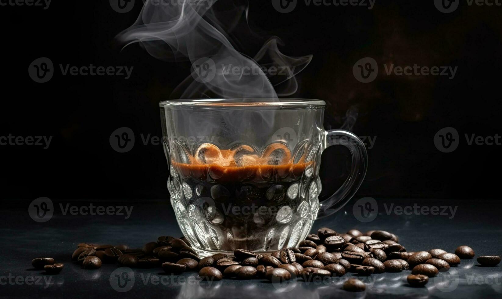 Cup of coffee and coffee beans over dark background. Creating using generative AI tools photo