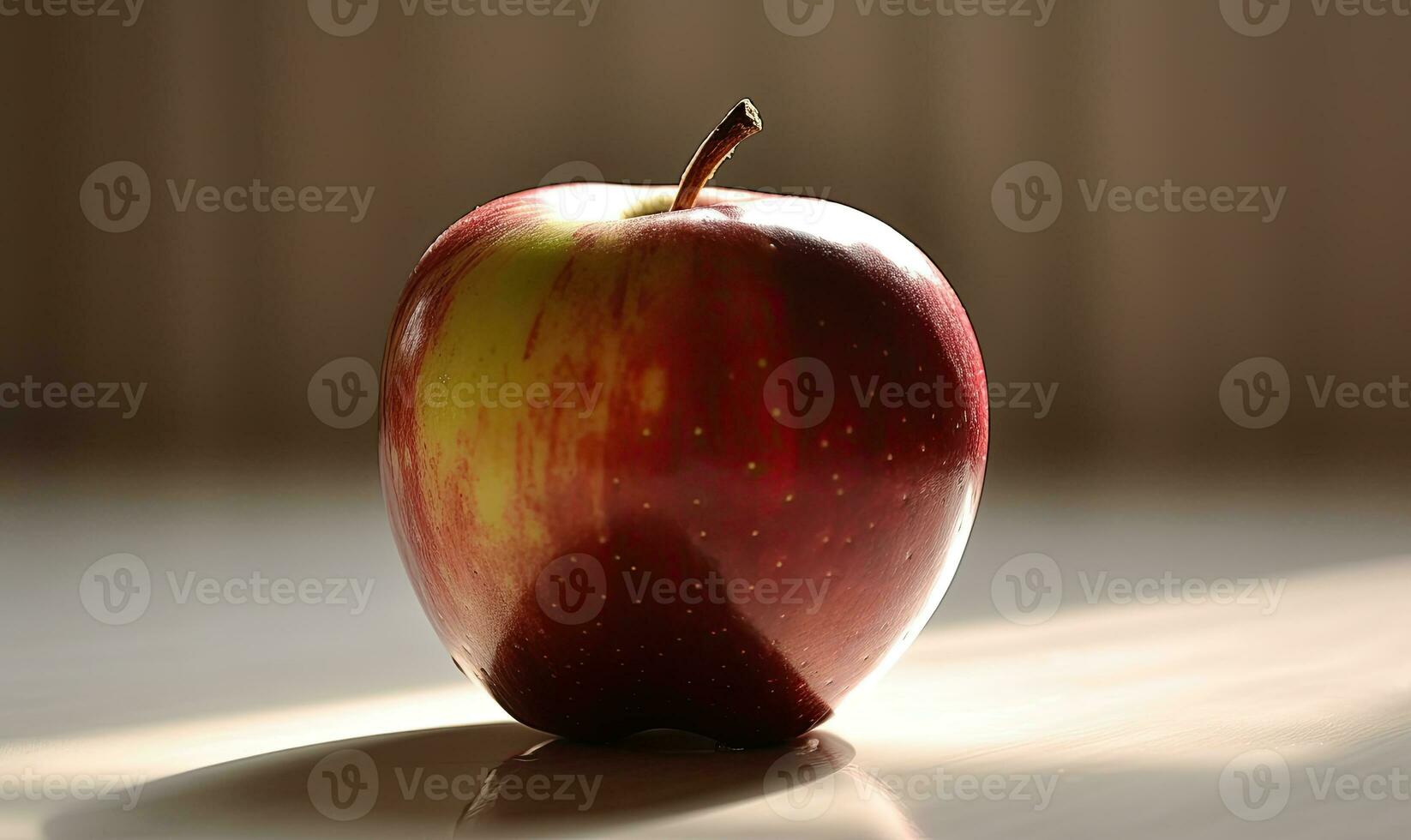 Red juicy apple on the table. Creating using generative AI tools photo