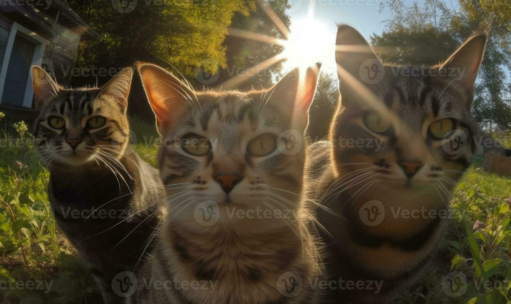 Witness the feline beauty in intricate detail with a macrophotography selfie of cats. Creating using generative AI tools photo