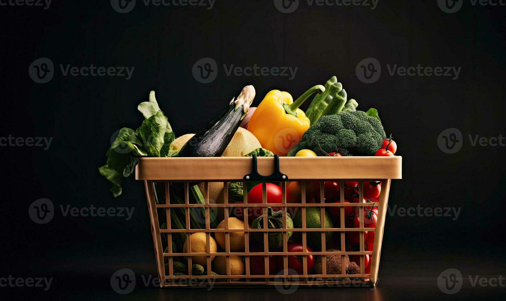 A basket filled with a variety of fresh food for healthy eating. Creating using generative AI tools photo