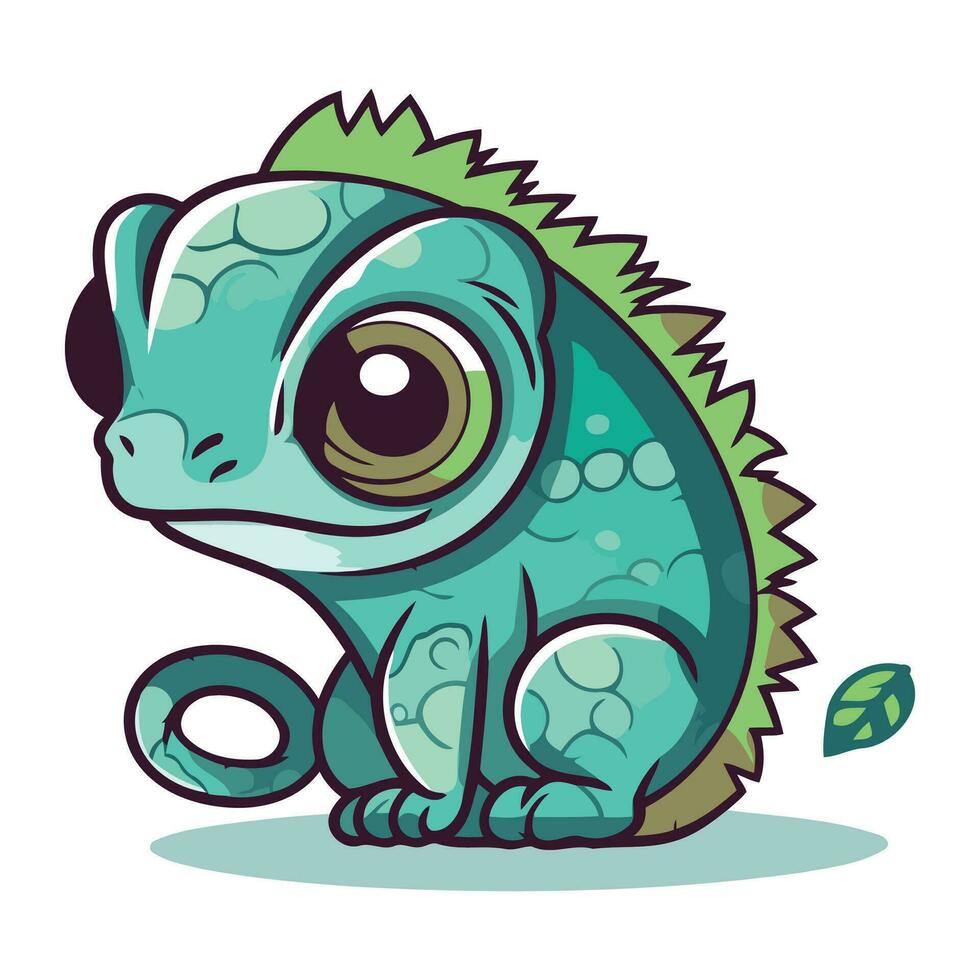 Cute cartoon chameleon on white background. Vector illustration.