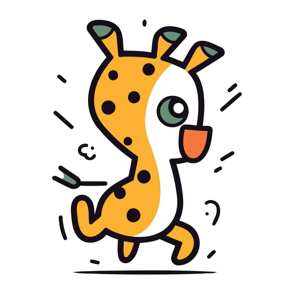 Vector illustration of funny cartoon giraffe. Flat line art design.