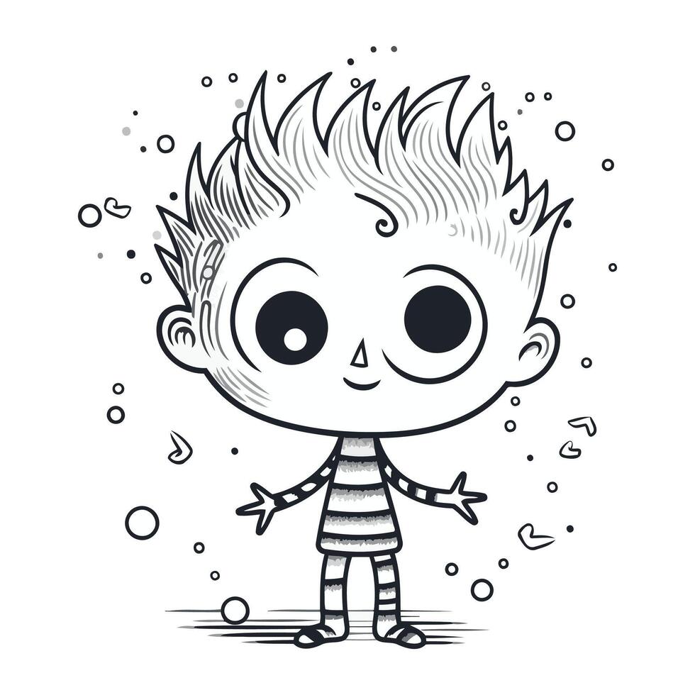 Cute cartoon little boy. Vector illustration. Black and white. 33527990