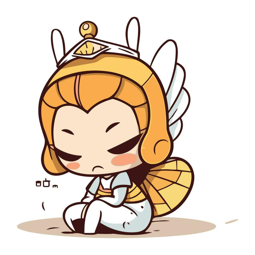 Illustration of cute little girl wearing bee costume sitting on the ground vector