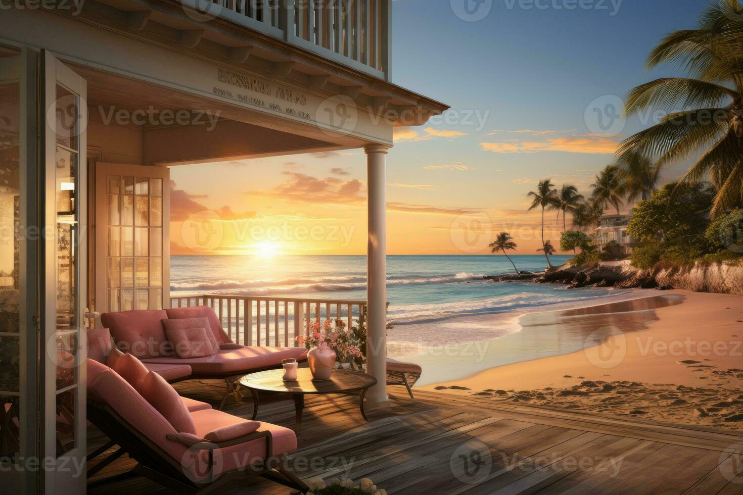 beautiful beach inn evening view AI Generated photo