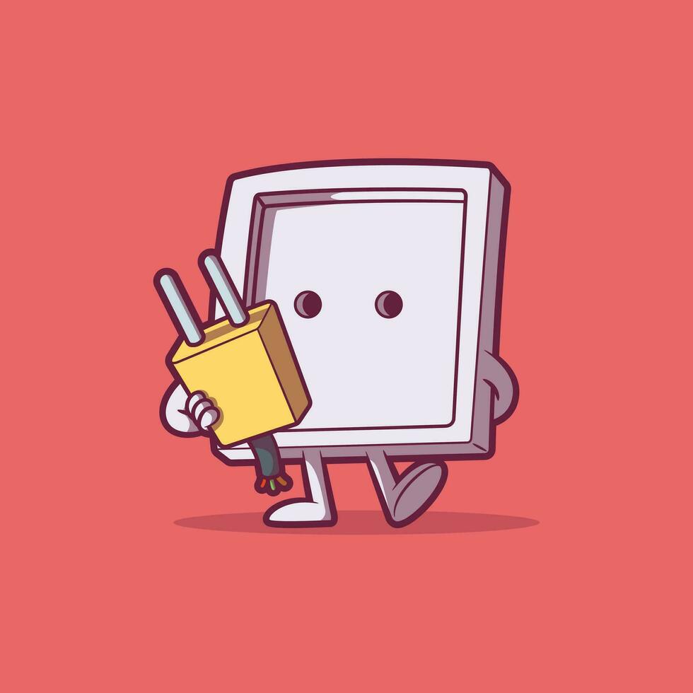 Socket and plug character posing vector illustration. Energy, power, mascot design concept.