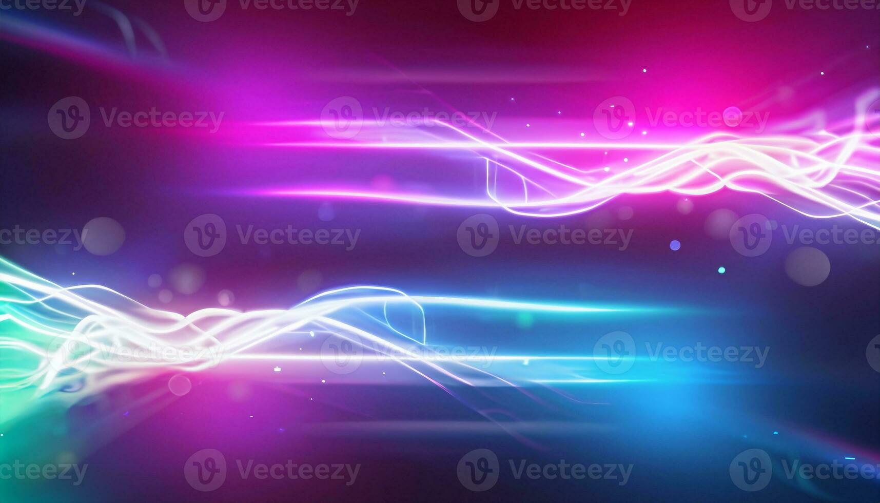 Abstract futuristic background with pink blue neon lines glowing in ultraviolet light, and bokeh lights. AI Generative photo