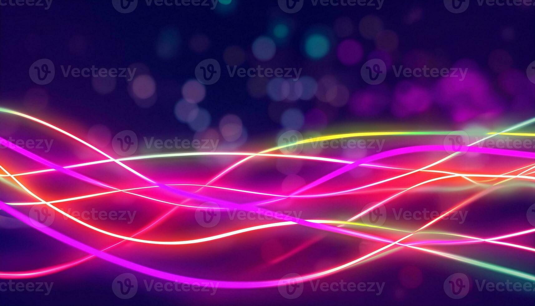 Abstract futuristic background with pink blue neon lines glowing in ultraviolet light, and bokeh lights. AI Generative photo