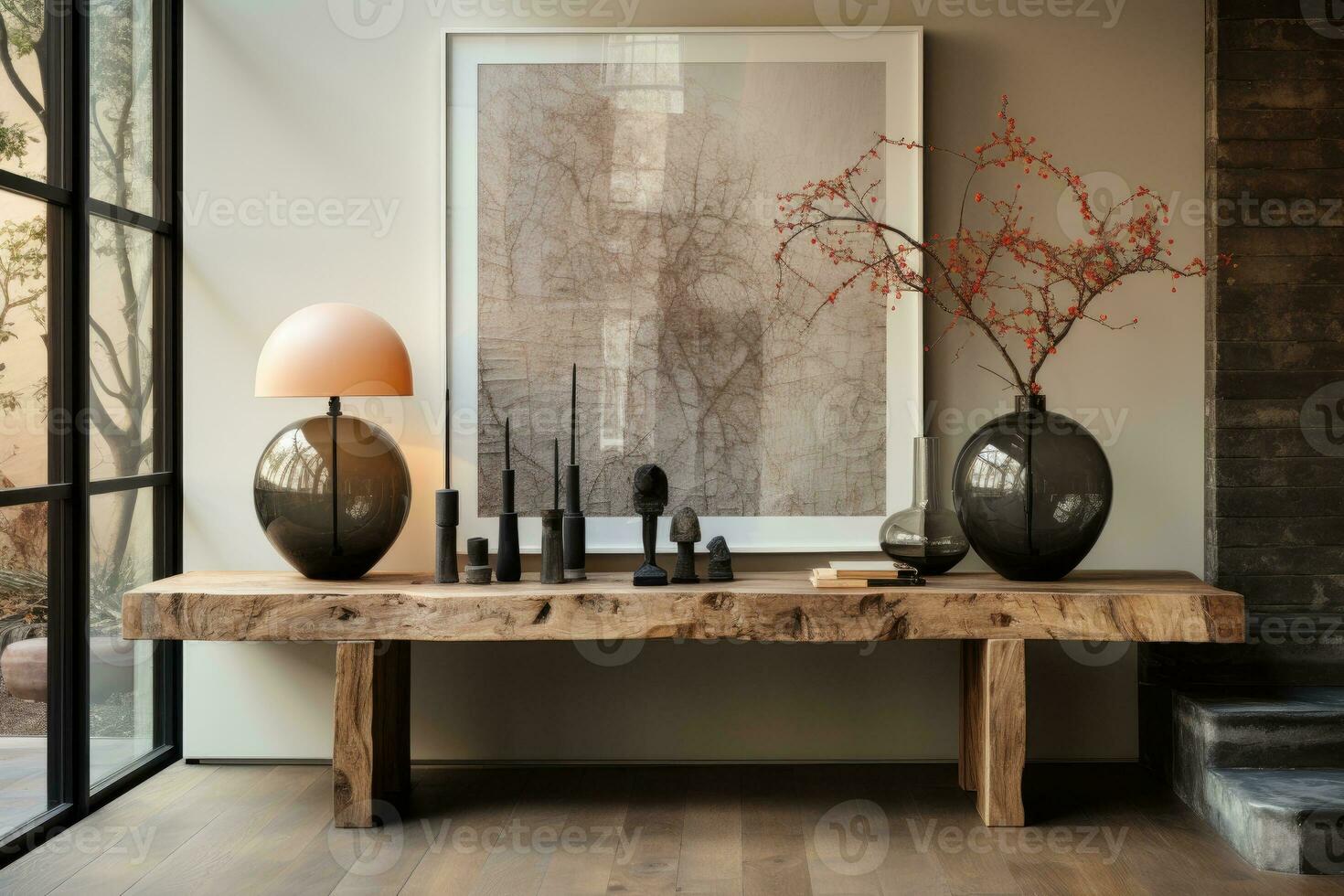 large artwork in center of entryway table AI Generated photo