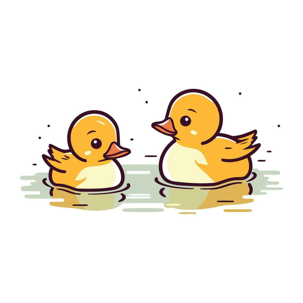 linda dibujos animados patitos nadando en el lago. vector ilustración.