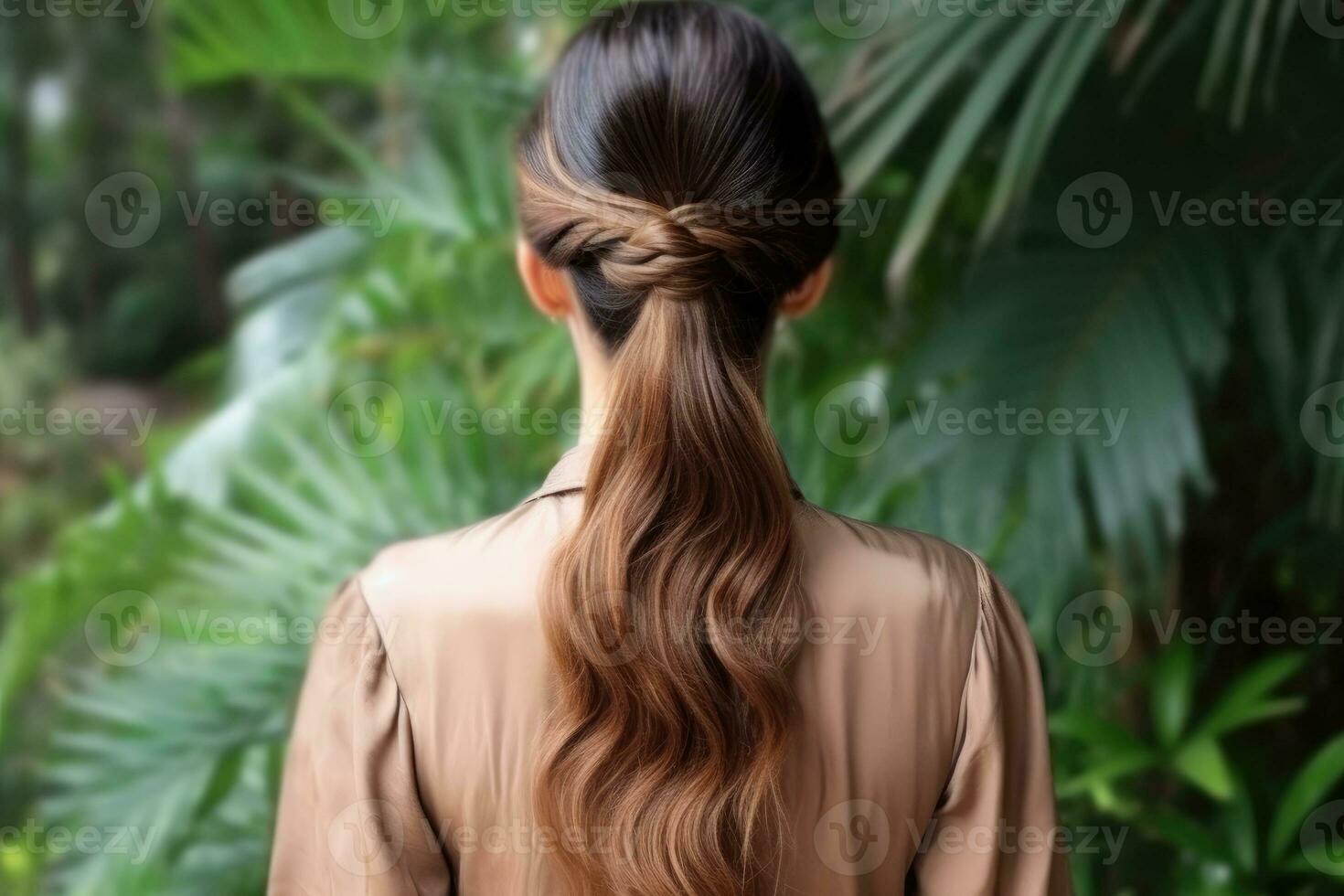 mujer trenza pelo hacer Mira desde espalda profesional publicidad fotografía ai generativo foto