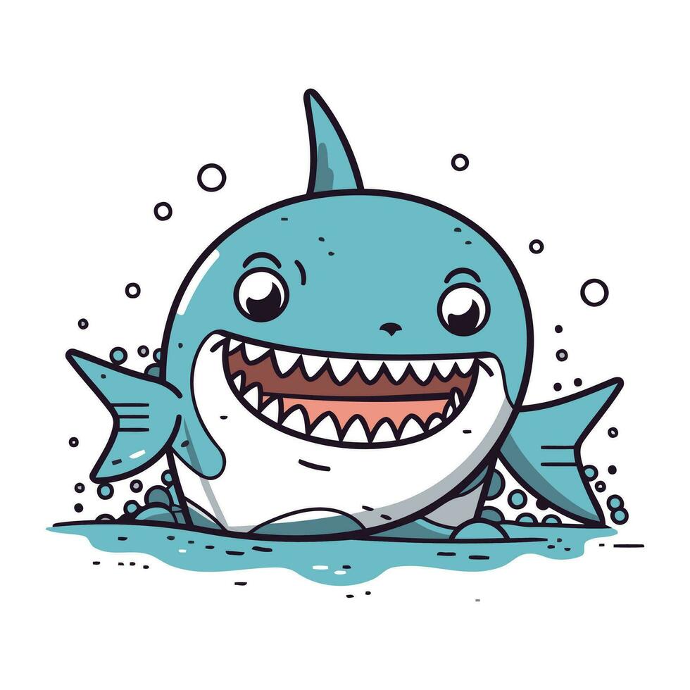 linda dibujos animados tiburón. vector ilustración de un linda pequeño tiburón.