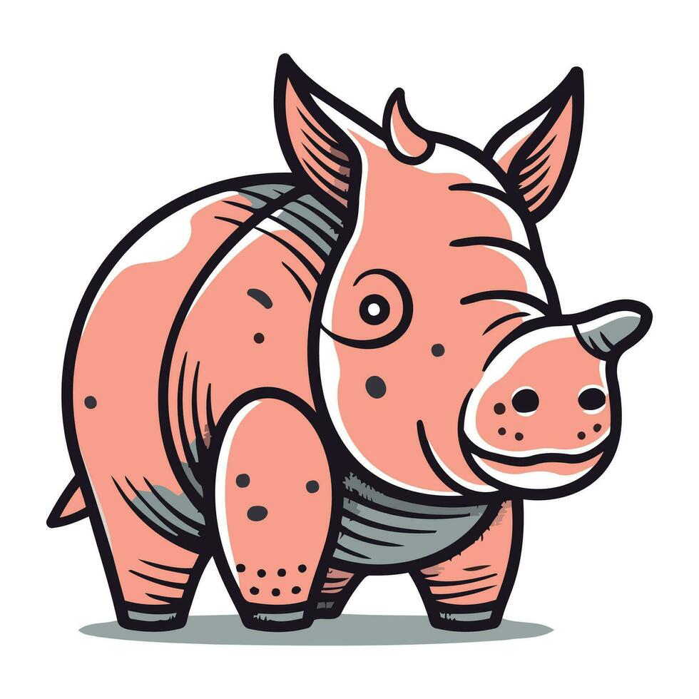 Vector illustration of a cute cartoon pig. Isolated on white background.