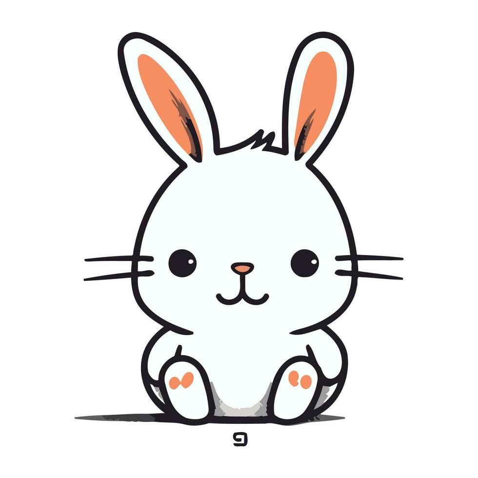 linda blanco Conejo sentado en un blanco antecedentes. vector ilustración.