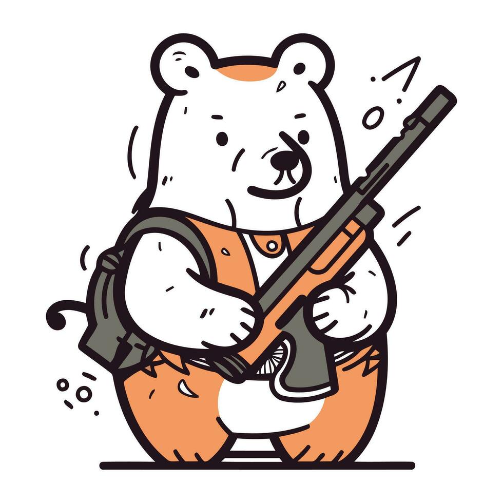 Polar bear with gun and shotgun. Vector illustration in cartoon style.