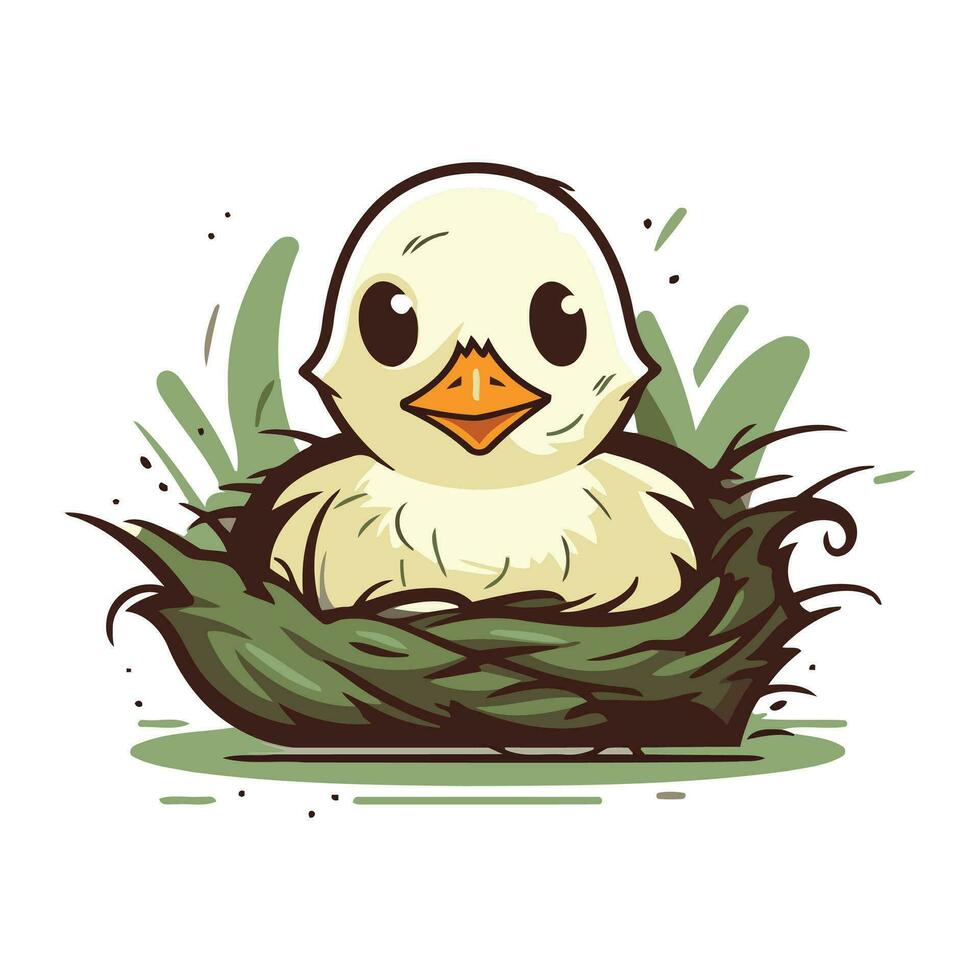 Vector illustration of a cute little chick in a nest on white background