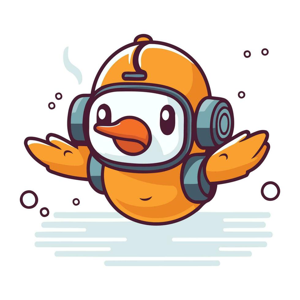 Cute cartoon penguin in a spacesuit. vector illustration.