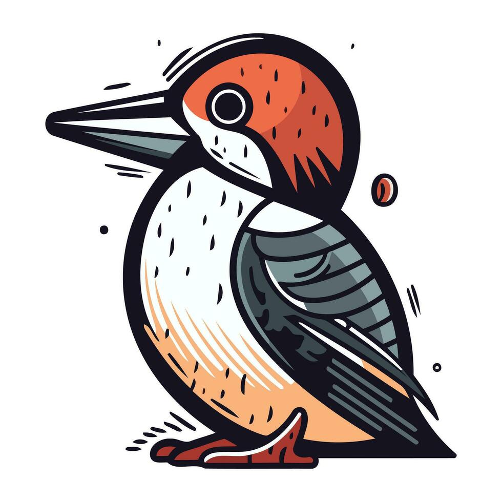 Hand drawn vector illustration of a woodpecker. Isolated objects on white background.