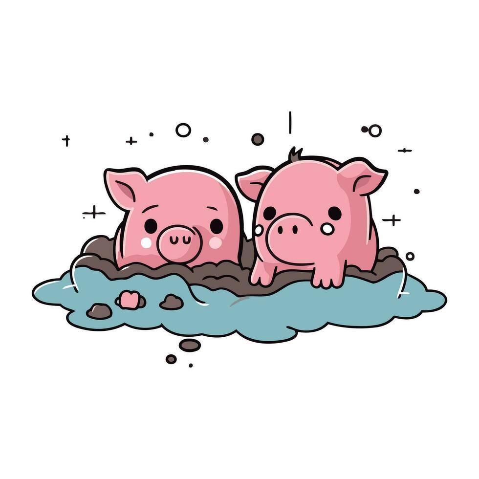 linda cerdos en el agua. vector ilustración en dibujos animados estilo.