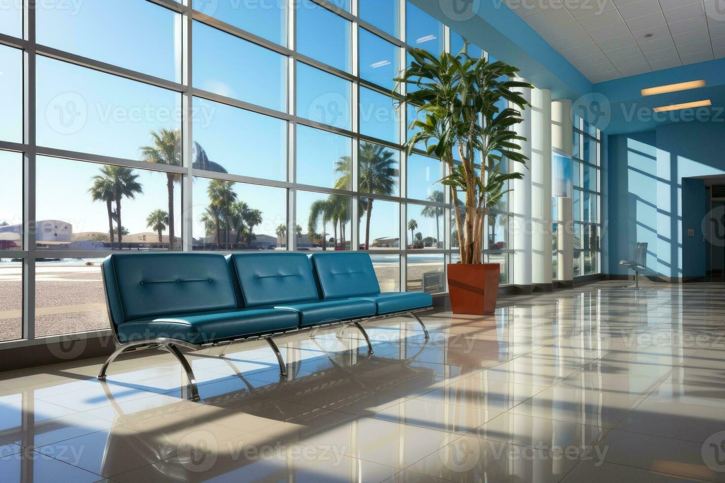 waiting room at the airport with the large window AI Generated photo