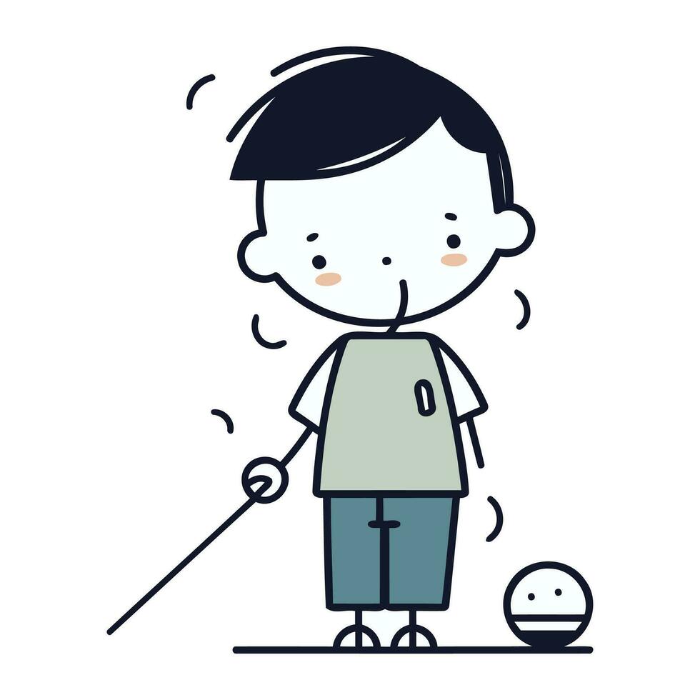 Illustration of a Stickman Boy Playing Golf. Vector Illustration