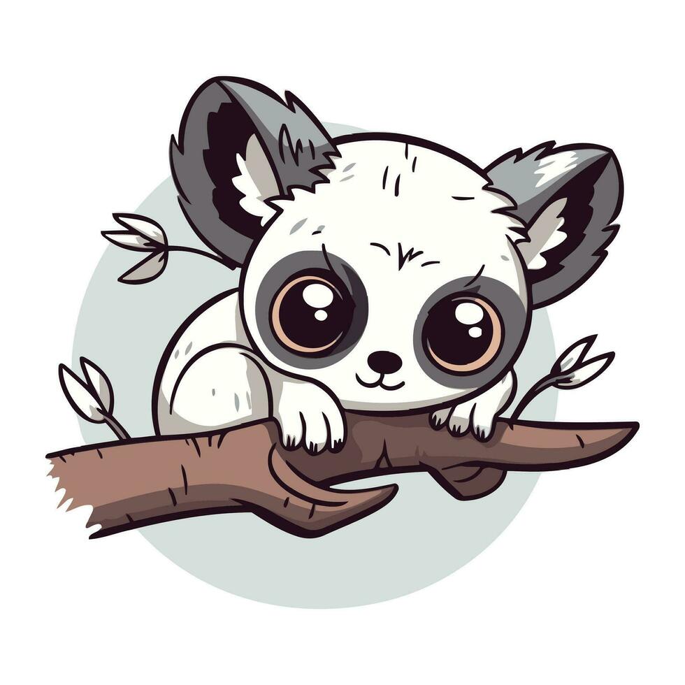 Cute cartoon koala on a tree branch. Vector illustration.