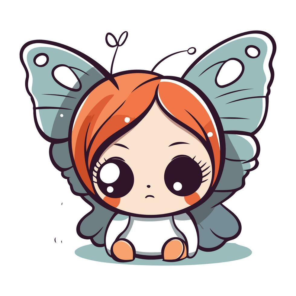 Cute little fairy with butterfly wings. Vector illustration in cartoon style.