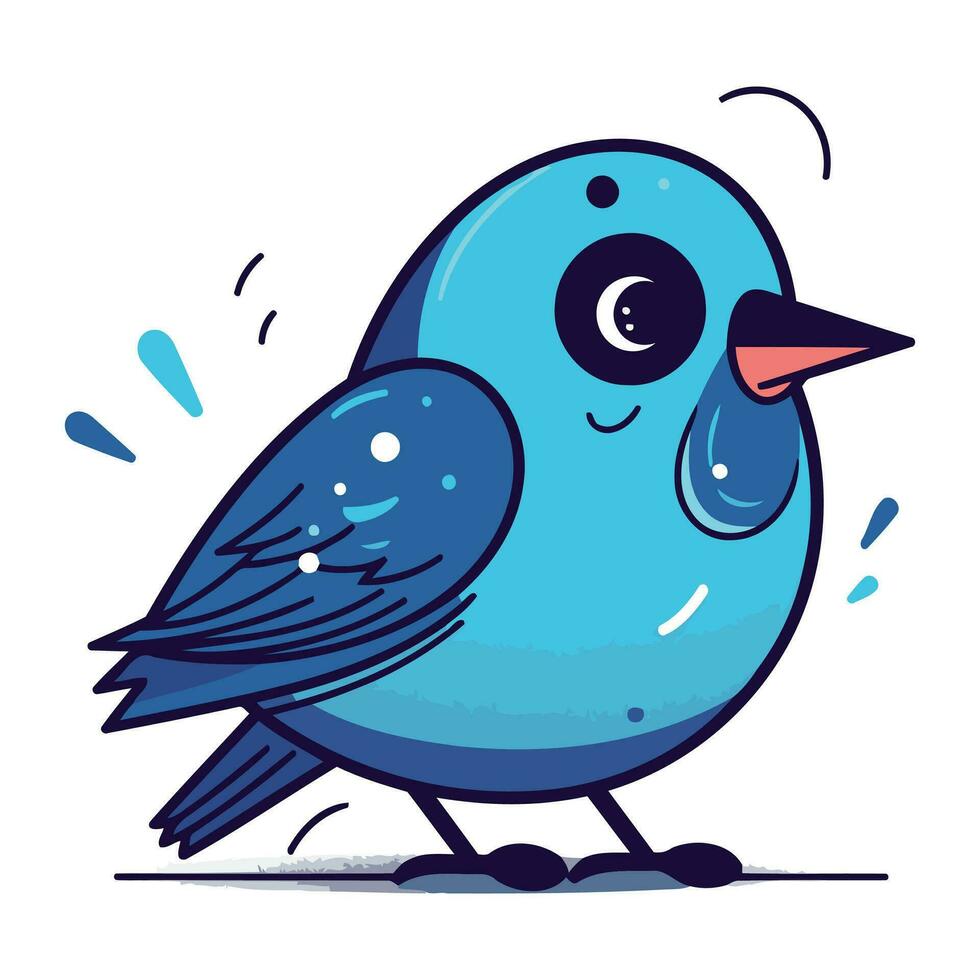 Cute cartoon blue bird. Vector illustration isolated on white background.