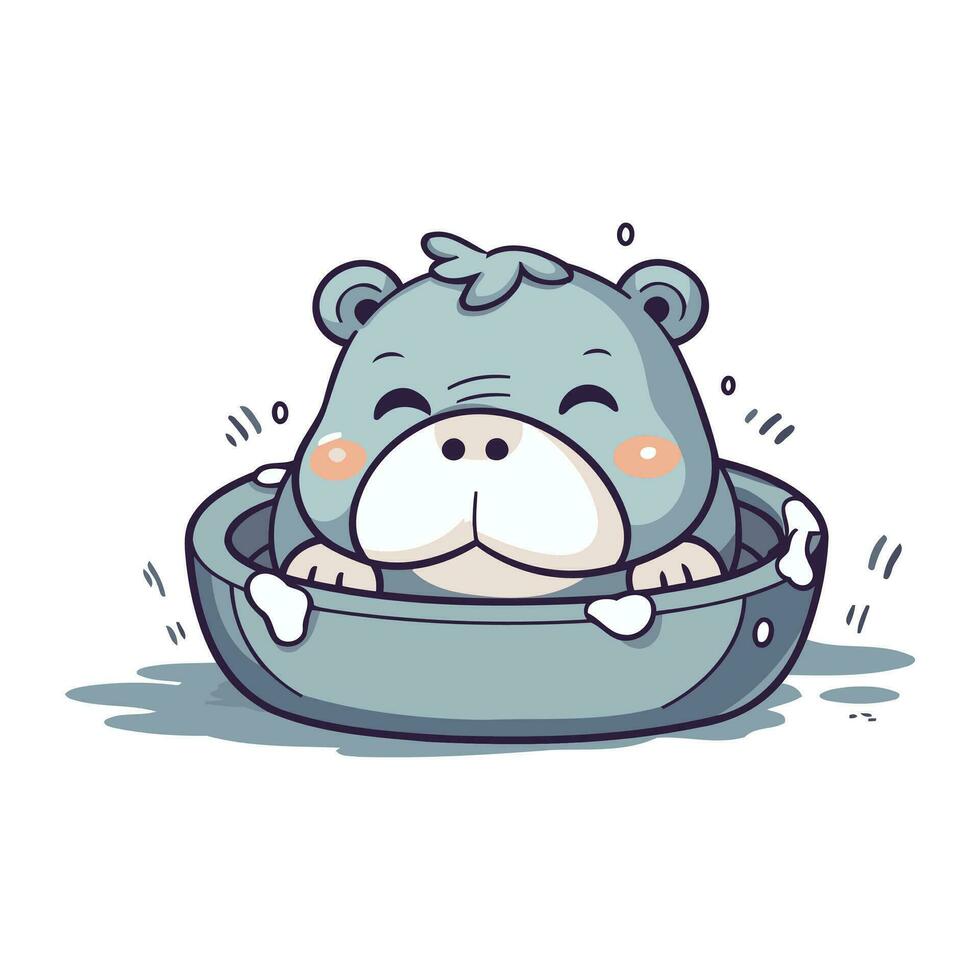 Cute hippo cartoon character in a bath. Vector illustration.