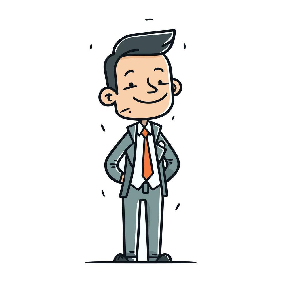 Businessman standing and smiling. Vector illustration in doodle style.