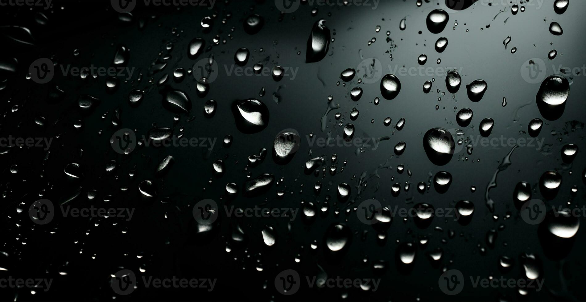 Full frame of water drops sliding on a black wet surface - AI generated image photo