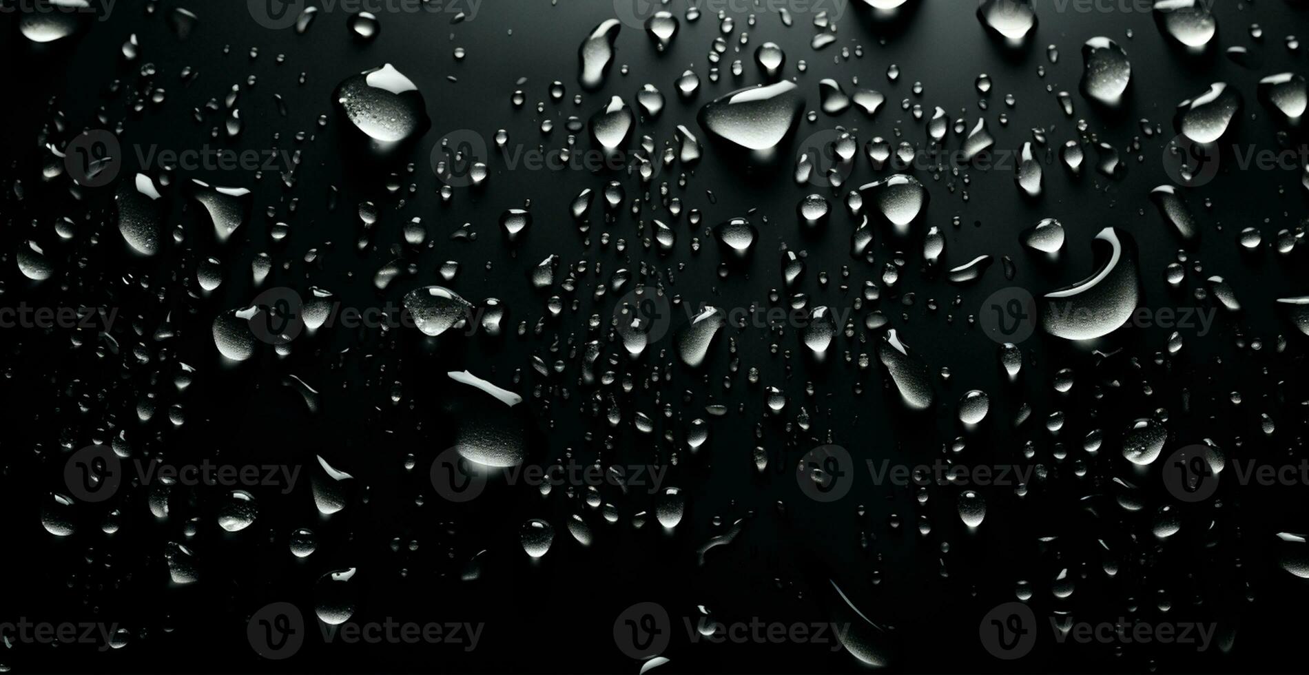 Full frame of water drops sliding on a black wet surface - AI generated image photo